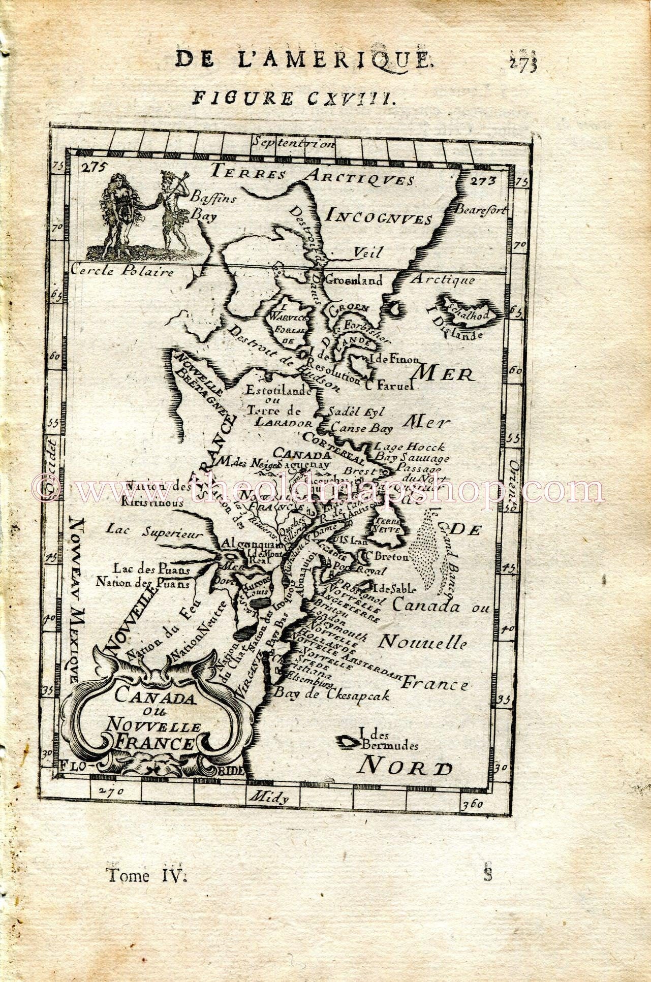 1683 Manesson Mallet "Canada ou Nouvelle France" North America East Coast, Virginia to Canada & Greenland, Antique Map, Print Engraving