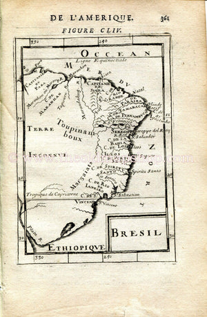 1683 Manesson Mallet "Bresil" Brazil, South America, Antique Map Print Engraving