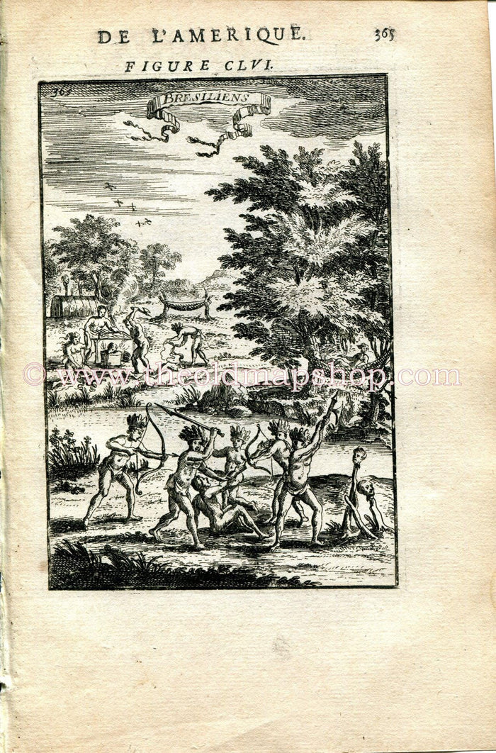 1683 Manesson Mallet "Bresiliens" Amerindians, Indigenous Native Brazilians, Brazil, South America, Antique Print, Engraving