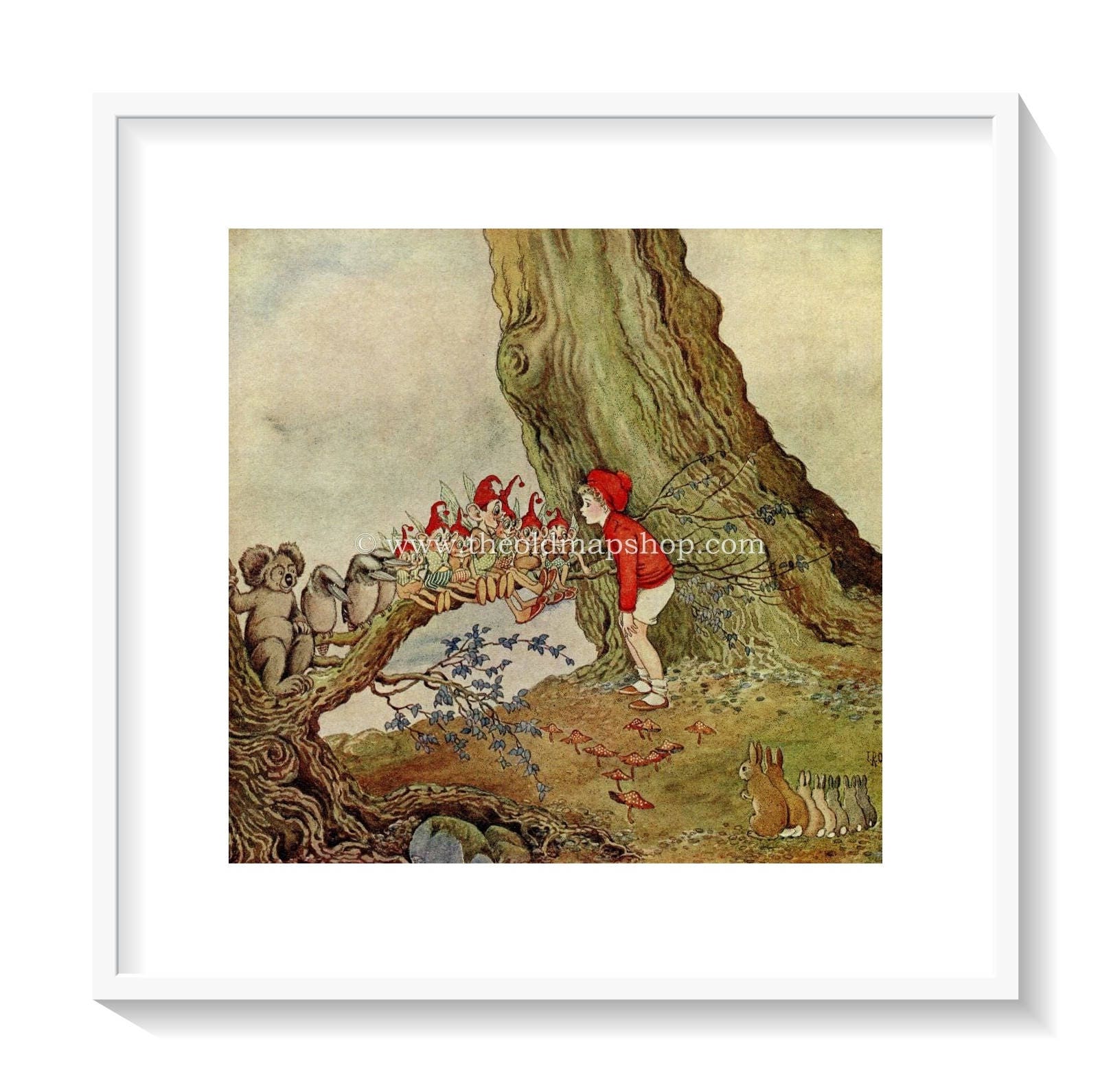 1921 Ida Rentoul Outhwaite Antique Fairy Print (Potty Talks to The Forest Creatures) Vintage Book Plate, from The Enchanted Forest