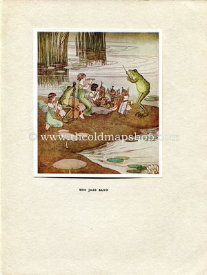 1925 Ida Rentoul Outhwaite Antique Fairy Print (The Jazz Band) Frog, Toad, Vintage Book Plate, from The Enchanted Forest