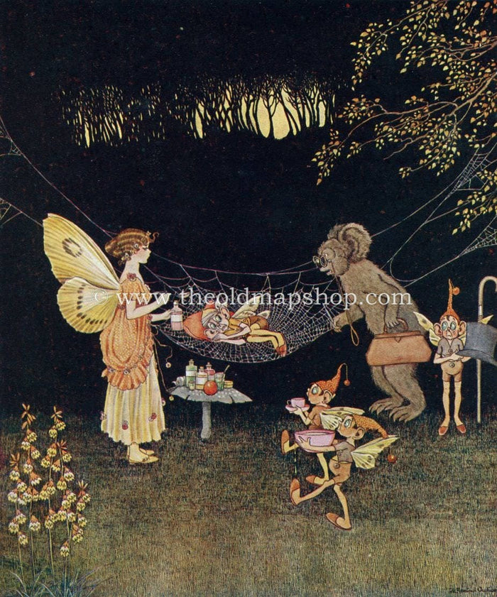 1925 Ida Rentoul Outhwaite Antique Fairy Print (The Wee Sick Goblin) Vintage Book Plate, from The Enchanted Forest