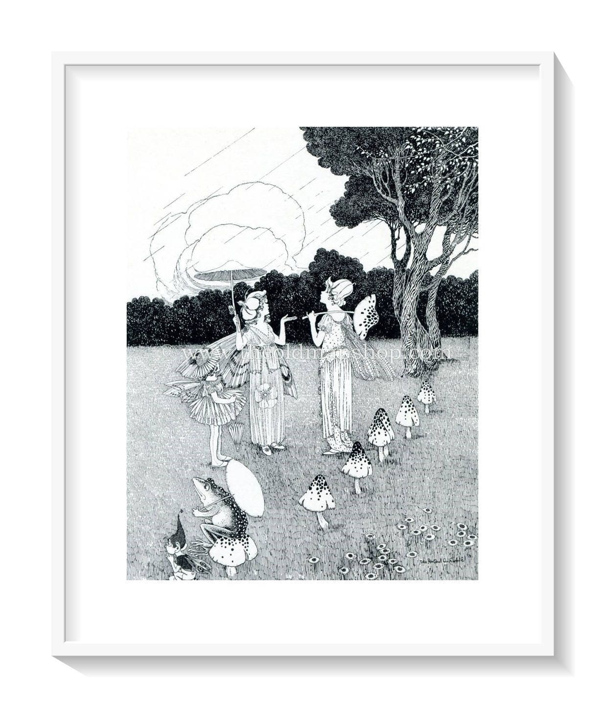 1921 Ida Rentoul Outhwaite Antique Fairy Print (Flower Frocks) Vintage Book Plate, from The Enchanted Forest