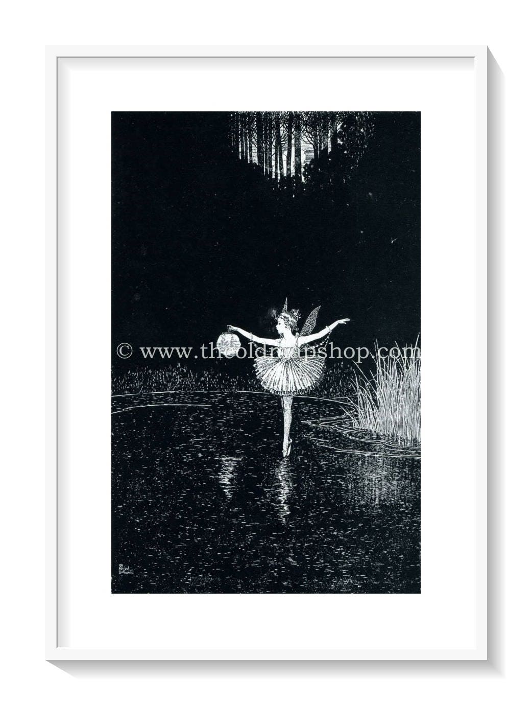 1921 Ida Rentoul Outhwaite Antique Fairy Print (Anne Crosses The Dark Pool) Vintage Book Plate, from The Enchanted Forest