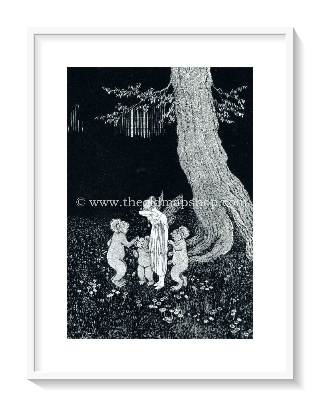 1925 Ida Rentoul Outhwaite Antique Fairy Print (Fairy Beauty Plays A Trick) Vintage Book Plate, from The Enchanted Forest