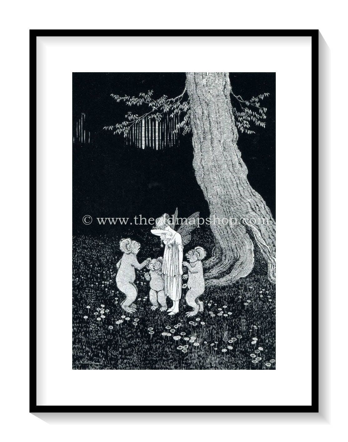 1925 Ida Rentoul Outhwaite Antique Fairy Print (Fairy Beauty Plays A Trick) Vintage Book Plate, from The Enchanted Forest
