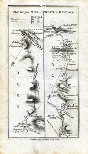 1778 Taylor & Skinner Antique Ireland Road Map 177/178 Kenmare, Kilgarvan, Castleisland, Listowel, Macroom, Kilmurry, Bandon, Cork, Kerry