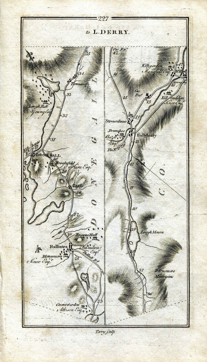 1778 Taylor & Skinner Antique Ireland Road Map 227/228 Ballintra, Kilcadden Clady Raphoe Strabane Lifford, St Johnston, Londonderry Donegall