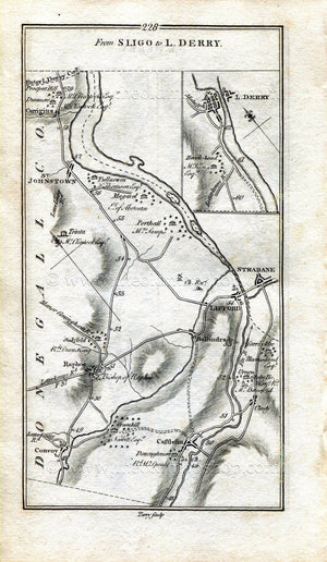 1778 Taylor & Skinner Antique Ireland Road Map 227/228 Ballintra, Kilcadden Clady Raphoe Strabane Lifford, St Johnston, Londonderry Donegall