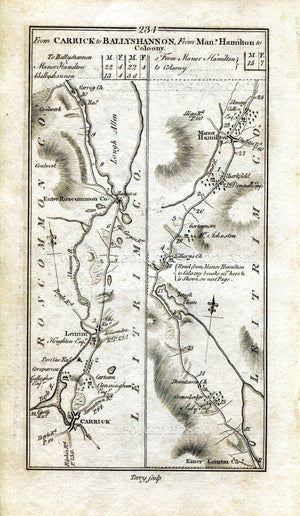 1778 Taylor & Skinner Antique Ireland Road Map 233/234 Granard, Edgeworthstown, Ballymahon Carrick-On-Shannon Manorhamilton Leitrim Longford