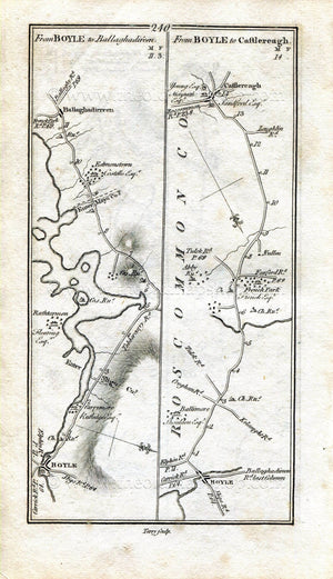 1778 Taylor & Skinner Ireland Road Map Antique 239/240 Elphin, Carrick-On-Shannon, Castlerea, Loughglinn, Ballaghaderreen, Boyle, Roscommon