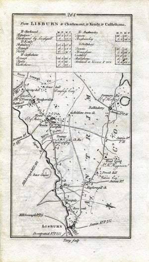 1778 Taylor & Skinner Antique Ireland Road Map 263/264 Trim, Kells, Slane, Beauparc, Navan, Lisburn, Moira, Mazetown, Magheralin Ballinderry