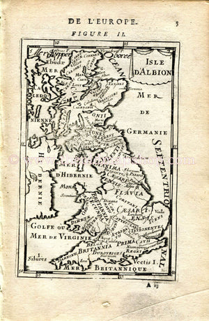 1683 Manesson Mallet Map "Isle D'Albion" Roman Britain, England, Ireland, Wales, Scotland Antique Print, Engraving - The Old Map Shop