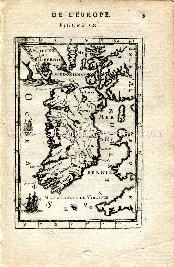 1683 Manesson Mallet "Ancienne Isle D'Hibernie" Ancient Ireland Antique Map Print Engraving