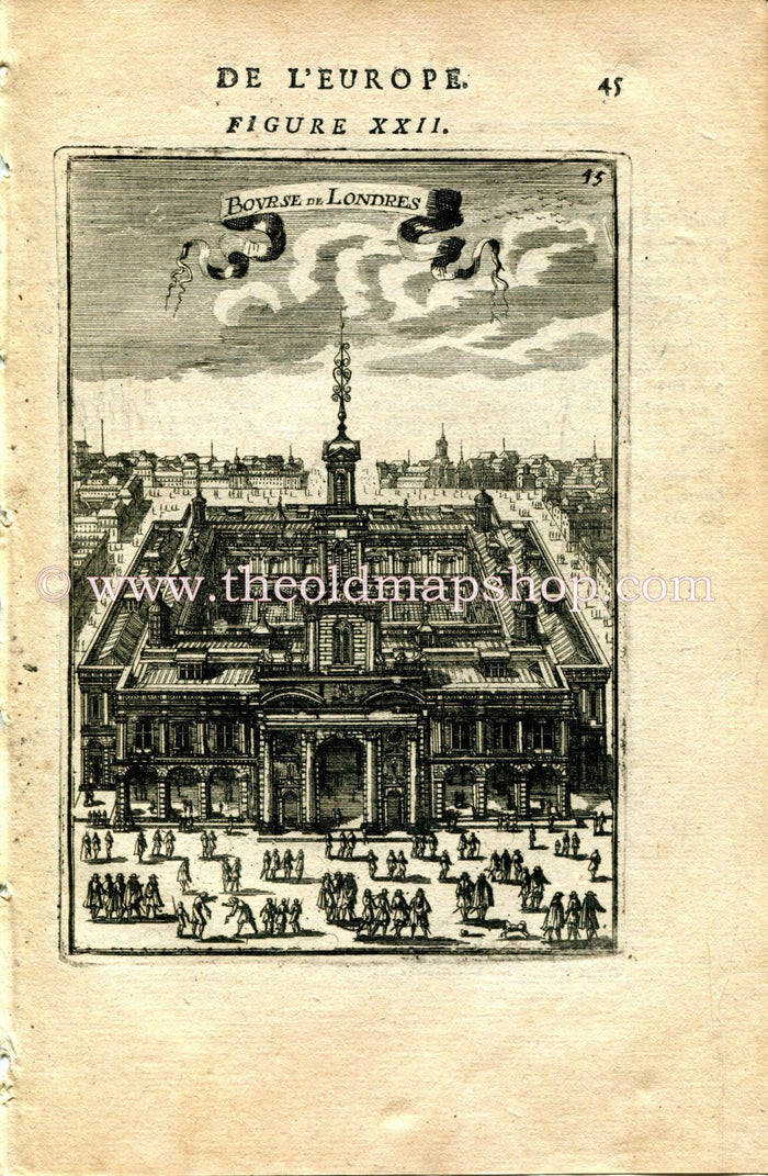 1683 Manesson Mallet "Bourse de Londres" London Stock Exchange, England, Antique Print, Engraving