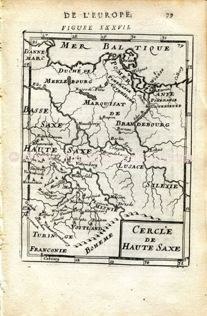 1683 Manesson Mallet "Cercle de Haute Saxe" Germany, Berlin, Dresden, Leipzig, Brunswick, Erfurt, Szczecin, Antique Map Print Engraving