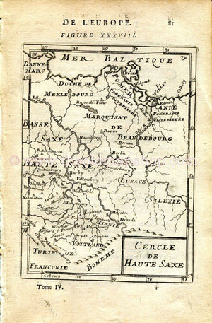 1683 Manesson Mallet Map "Cercle de Haute Saxe" Germany, Dresden, Berlin, Leipzig, Brunswick, Erfurt, Szczecin, Antique Print Engraving