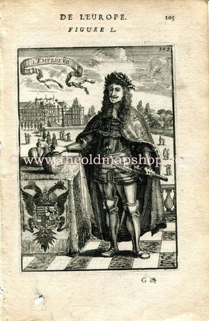 1683 Manesson Mallet "L'Empereur" Leopold I, Holy Roman Emperor, Archduke of Austria, Antique Print, Engraving