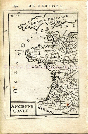 1683 Manesson Mallet "Ancienne Gaule" Ancient Gaul, Gaules, France, Roman Towns in Europe, Antique Map
