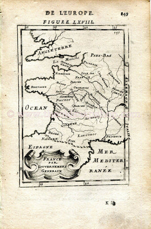 1683 Manesson Mallet "France par Gouvernmens Generaux" Regions, Provinces, Gouvernements of France, Antique Map Print Engraving