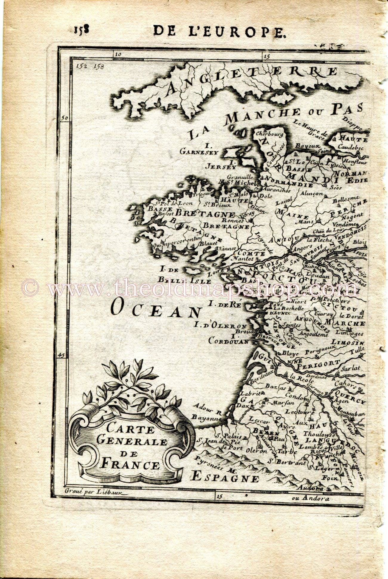 1683 Manesson Mallet Map "Carte Generale de France" Showing Rivers Towns & Provinces, Antique Print Engraving