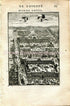 1683 Manesson Mallet "Chateau de Louvre" Museum, Paris, France, Bird's-eye View, Antique Print, Engraving