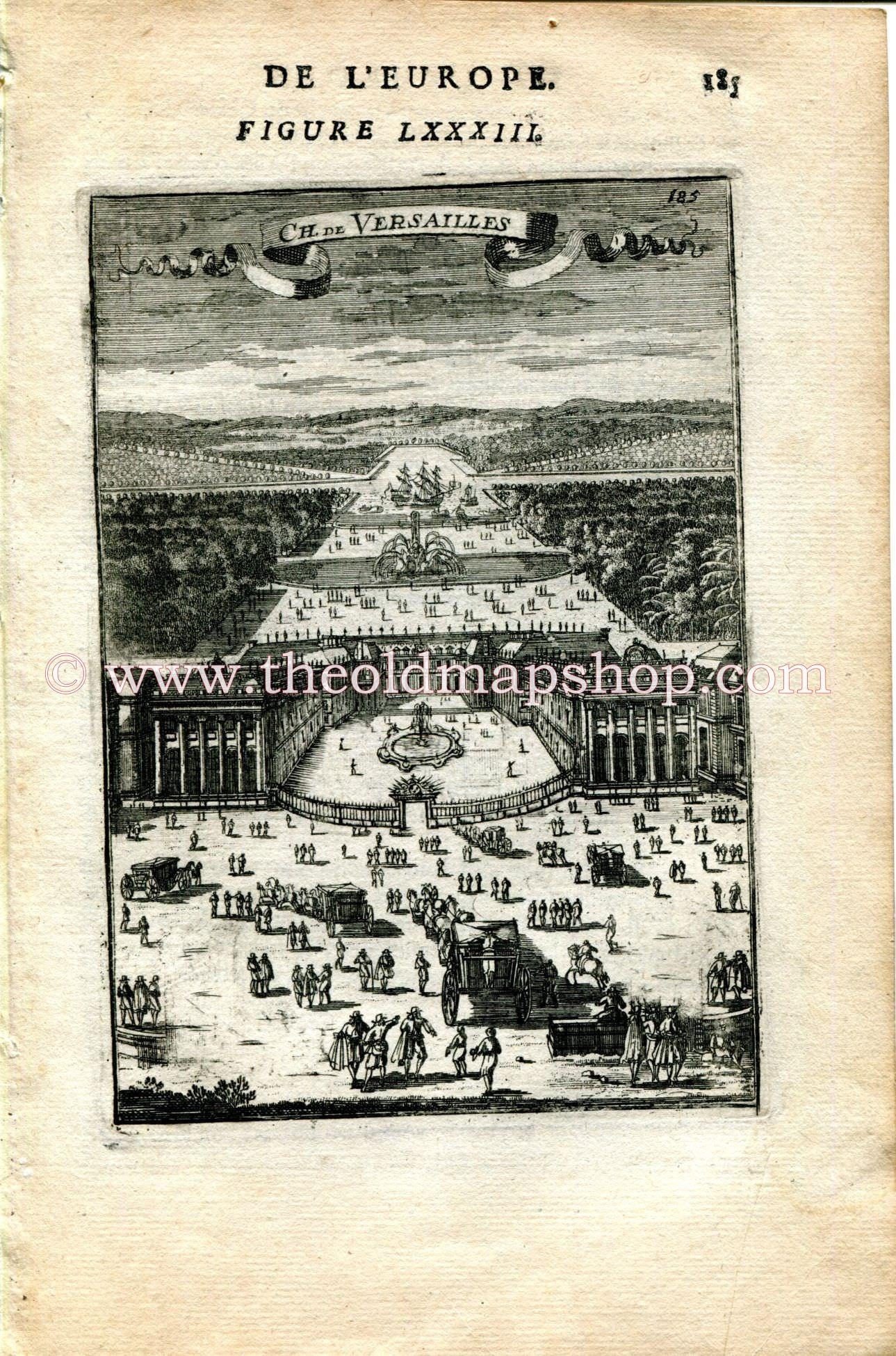 1683 Manesson Mallet "Chateau de Versailles" Palace, Paris, France, View, Antique Print, Engraving