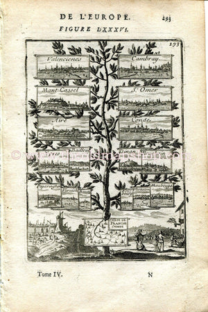 1683 Manesson Mallet "Carte de Franche-Comte" Treaties of Nijmegen, Valencienes, Cambray, Mont Cassel, St Omer Aire Conde Antique Print, Map