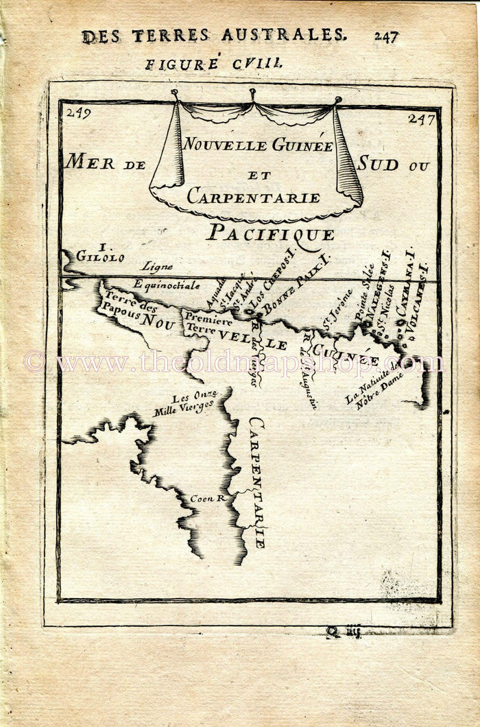 1683 Manesson Mallet Antique Map Australia, Queensland, Cape York Peninsula, New Guinea "Nouvelle Guinee et Carpentarie" Print