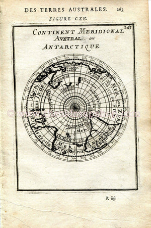 1683 Manesson Mallet "Continent Meridional Austral ou Antarctique" Australia, America, New Zealand, Southern Hemisphere, Antique Map, Print