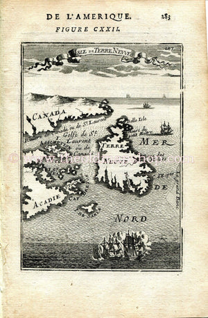 1683 Manesson Mallet "Isle de Terre Neuve" Newfoundland, Labradore, New Brunswick, Nova Scotia, Prince Edward Island, Canada, Antique Map
