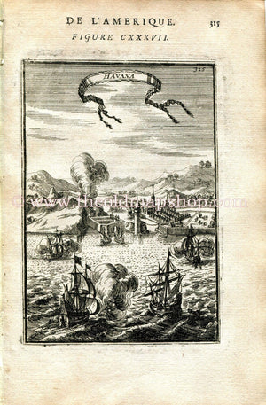 1683 Manesson Mallet "Havana" Cuba, Bird's-eye View, Antique Print, Engraving