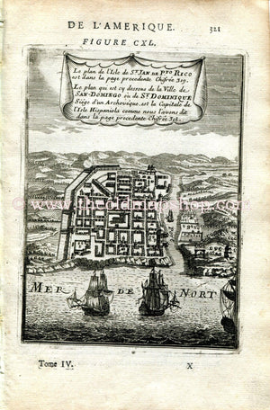 1683 Manesson Mallet "San Domingo ou de St Dominique..." Santo Domingo, Dominican Republic, Hispaniola, Bird's-eye View, Antique Map Print