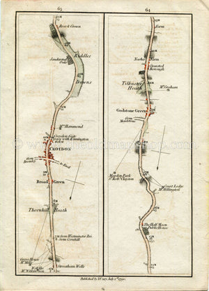 1790 John Cary Antique Road Map 63/64 Streatham Wells, Broad Green, Croydon, Riddlesdown, Godstone Green, Tilburstow Heath