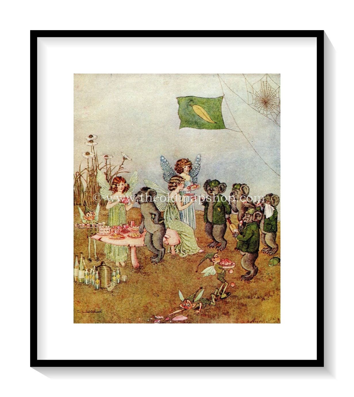 1925 Ida Rentoul Outhwaite Antique Fairy Print (Refreshments) Koala Bear, Vintage Book Plate, from The Enchanted Forest