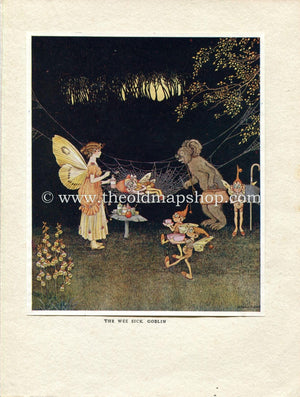 1925 Ida Rentoul Outhwaite Antique Fairy Print (The Wee Sick Goblin) Vintage Book Plate, from The Enchanted Forest