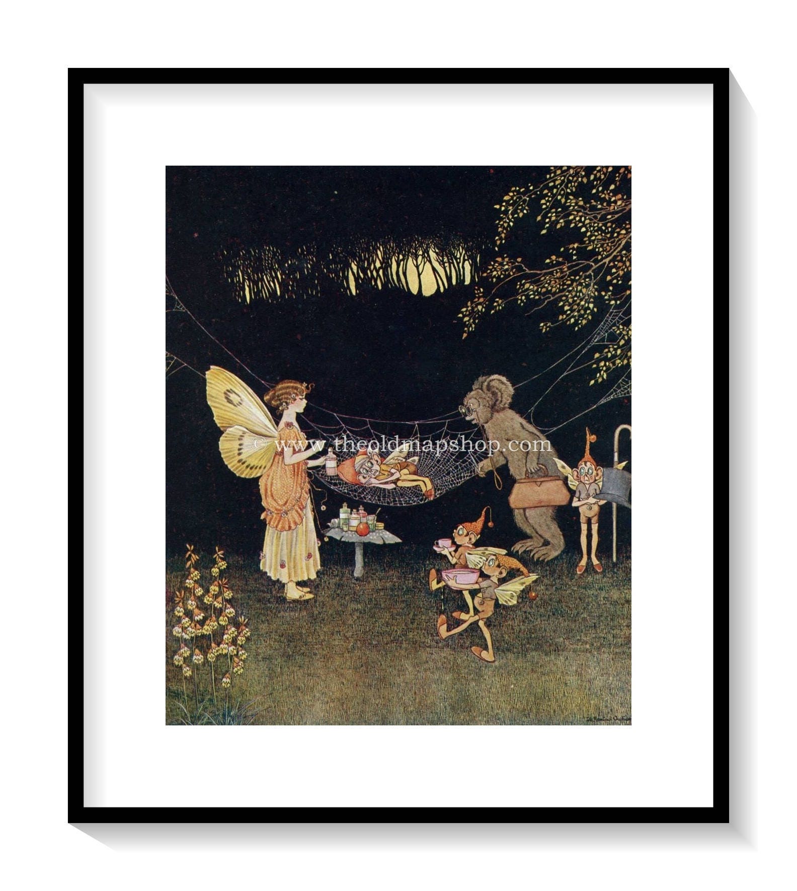1925 Ida Rentoul Outhwaite Antique Fairy Print (The Wee Sick Goblin) Vintage Book Plate, from The Enchanted Forest