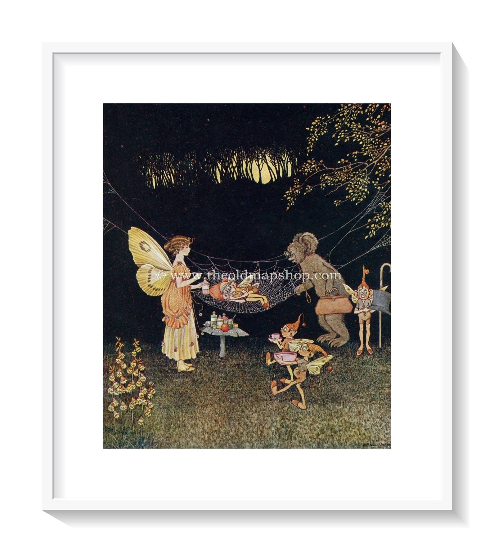 1925 Ida Rentoul Outhwaite Antique Fairy Print (The Wee Sick Goblin) Vintage Book Plate, from The Enchanted Forest