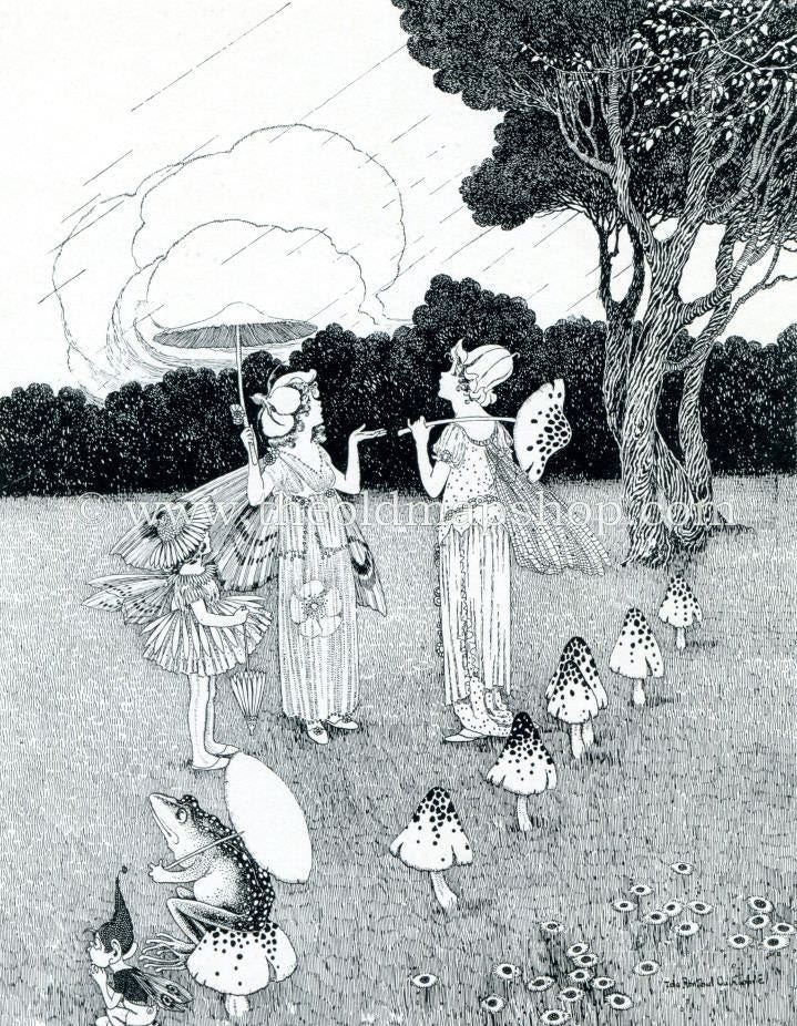 1925 Ida Rentoul Outhwaite Antique Fairy Print (Flower Frocks) Mushroo   The Old Map Shop