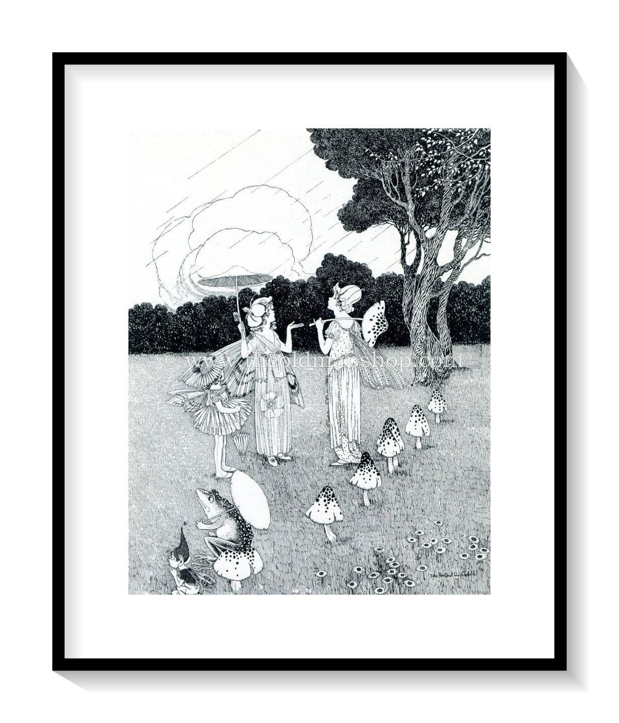 1921 Ida Rentoul Outhwaite Antique Fairy Print (Flower Frocks) Vintage Book Plate, from The Enchanted Forest