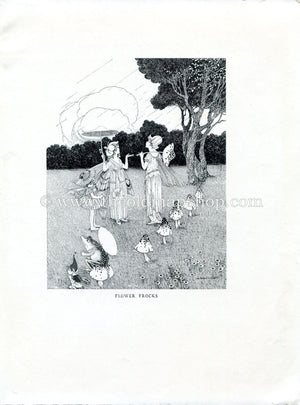 1925 Ida Rentoul Outhwaite Antique Fairy Print (Flower Frocks) Mushrooms, Vintage Book Plate, from The Enchanted Forest