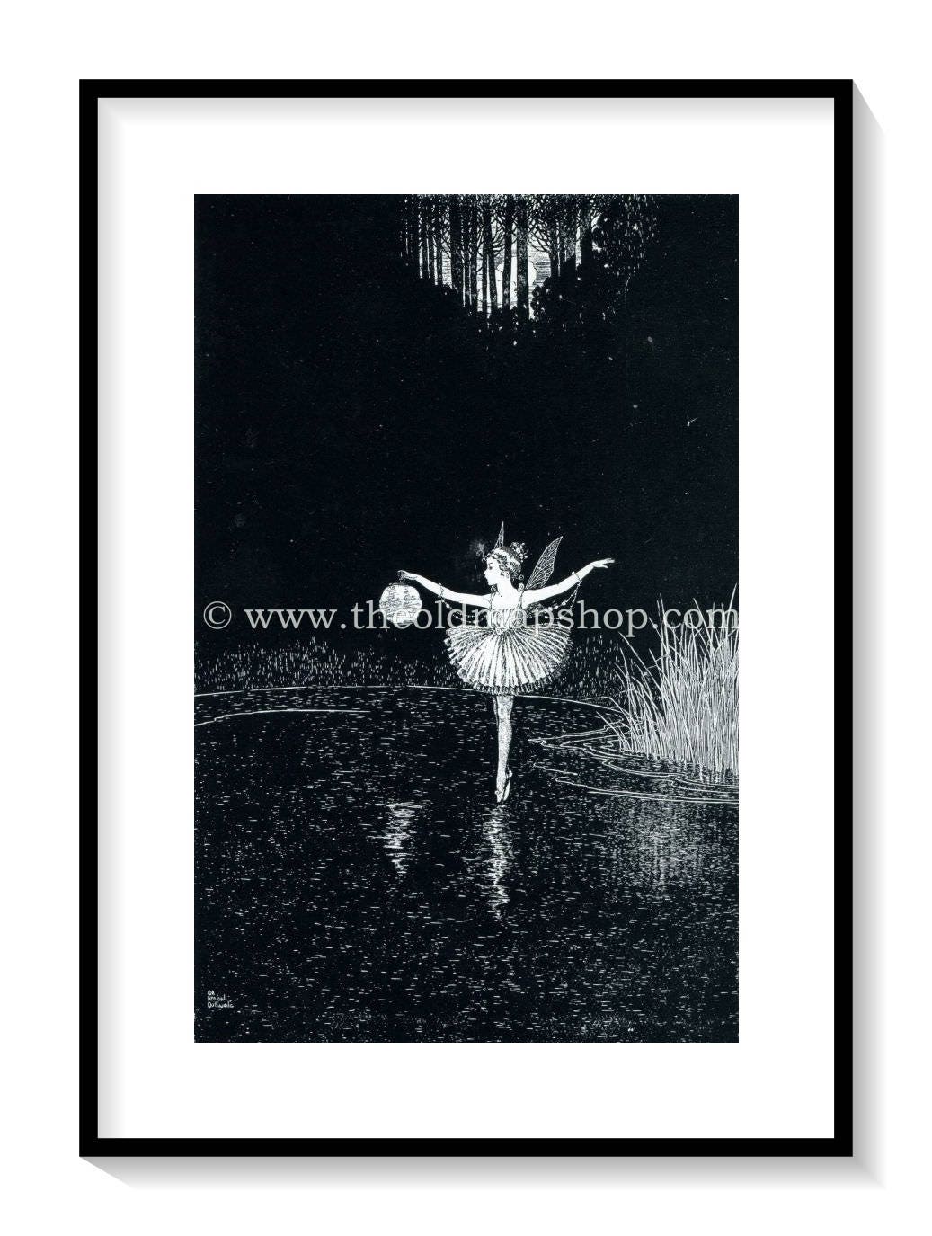 1921 Ida Rentoul Outhwaite Antique Fairy Print (Anne Crosses The Dark Pool) Vintage Book Plate, from The Enchanted Forest