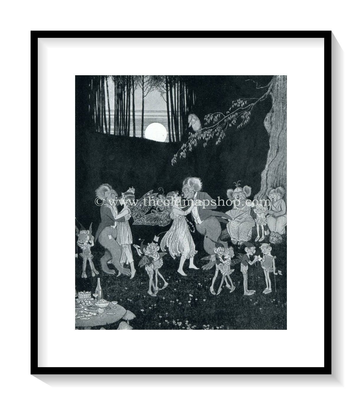 1921 Ida Rentoul Outhwaite Antique Fairy Print (The Dance) Vintage Book Plate, from The Enchanted Forest