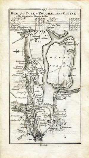 1778 Taylor & Skinner Antique Ireland Road Map 167/168 Cork, Clanmire, Carrigtohill, Midleton, Cobh, Youghal, Killeagh, Castlemartyr, Cloyne