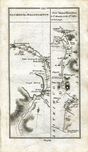 1778 Taylor & Skinner Antique Ireland Road Map 235/236 Ballyshannon, Belleek, Garrison, Collooney, Dromahair, Roscommon, Ballinasloe, Galway