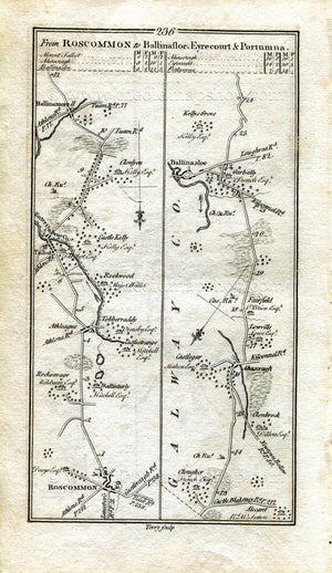 1778 Taylor & Skinner Antique Ireland Road Map 235/236 Ballyshannon, Belleek, Garrison, Collooney, Dromahair, Roscommon, Ballinasloe, Galway