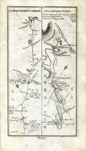 1778 Taylor & Skinner Ireland Road Map Antique 239/240 Elphin, Carrick-On-Shannon, Castlerea, Loughglinn, Ballaghaderreen, Boyle, Roscommon