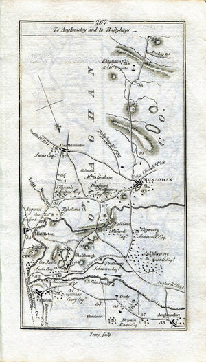 1778 Taylor & Skinner Antique Ireland Road Map 267/268 Caledon, Monaghan, Middletown, Castleshane Cootehill Monaghan Ballyhaise Cavan Clones