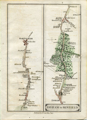 1790 John Cary Antique Road Map 7/8 Windsor Great Park, Bracknell, Wokingham, Egham, Englefield Green, Hatchet Lane, North Street, Winkfield