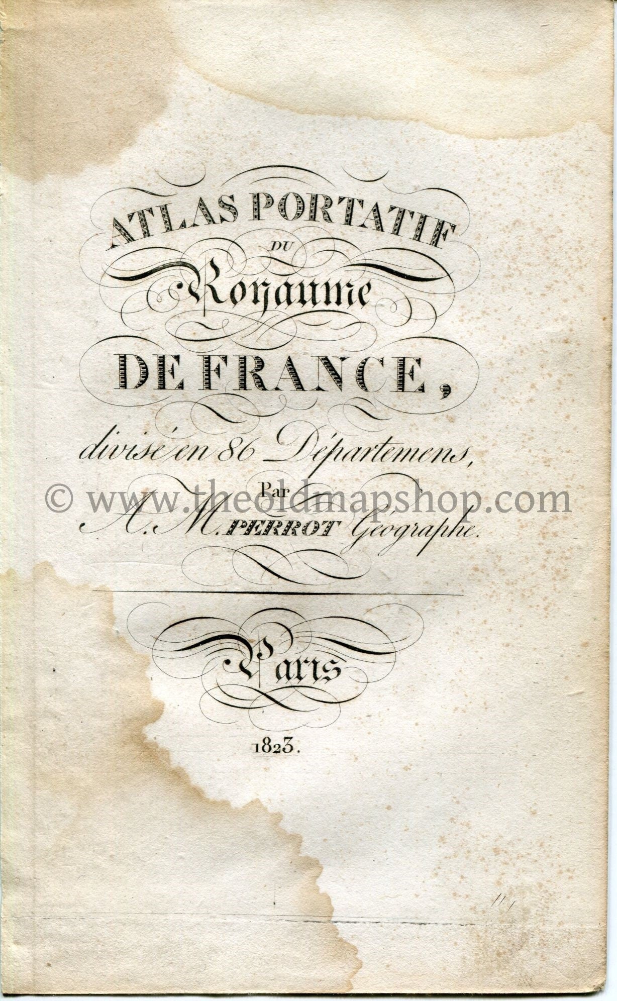 1823 Perrot Map of Indre-et-Loire, France, Antique Map, Print. Outline Original Hand Colouring.
